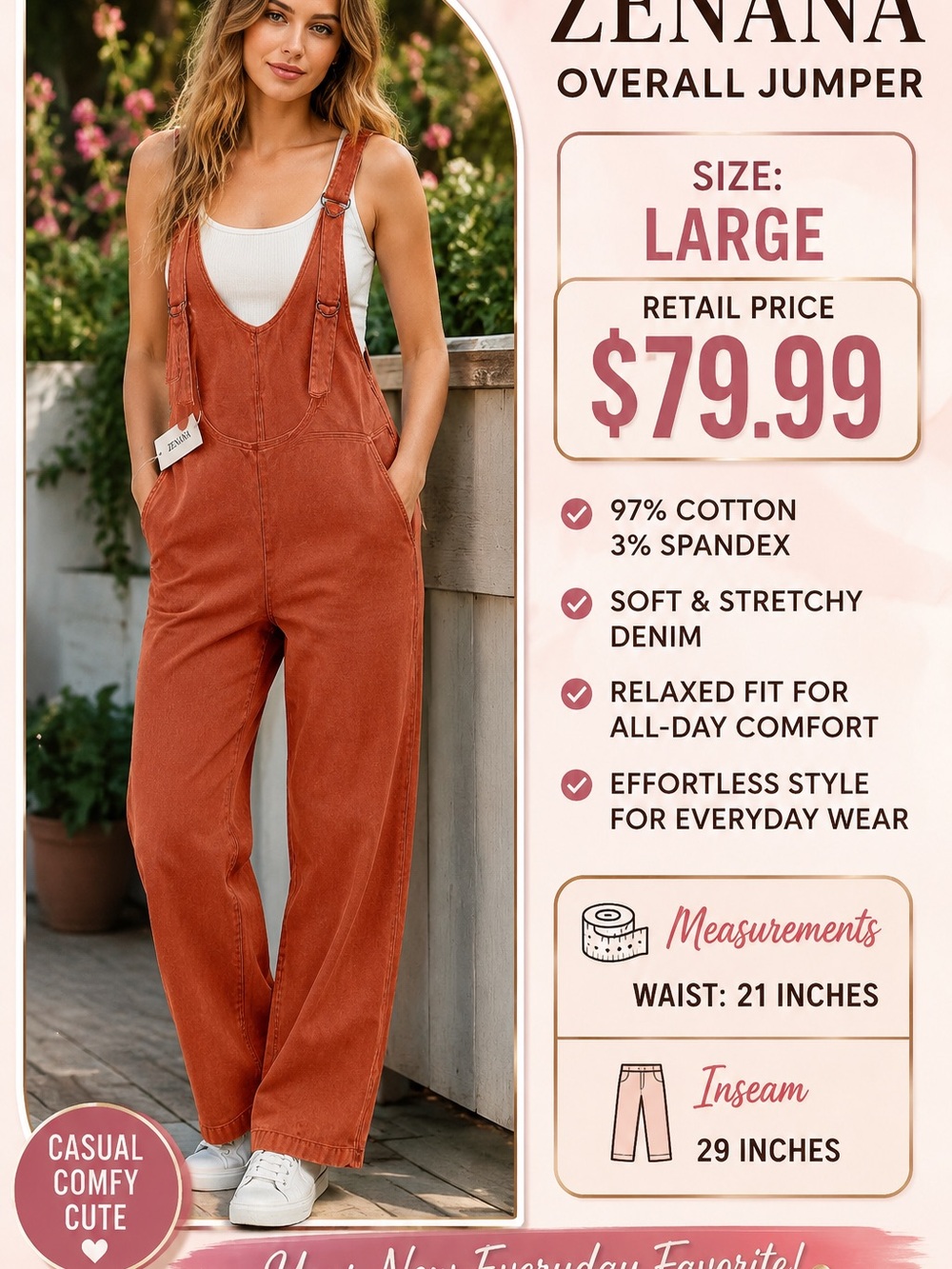 Zenana Rust Orange Overall Jumper